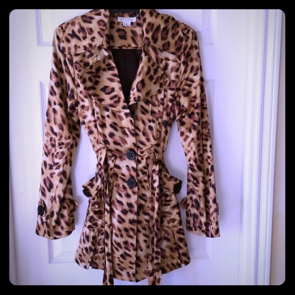 Leopard belted trench coat